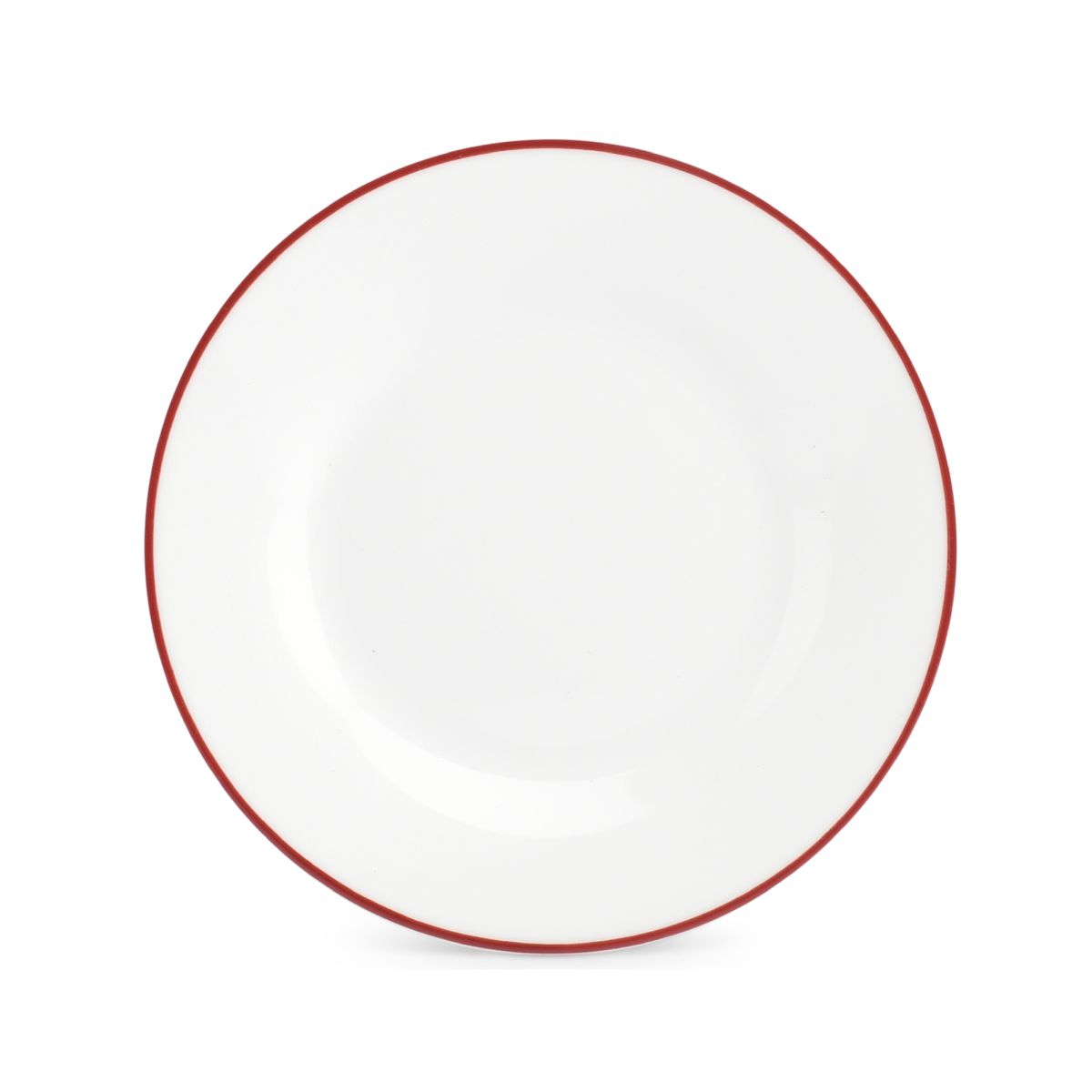 Teller Basic linie 20 cm mit rotem Rand sichtbar in Frontalansicht.