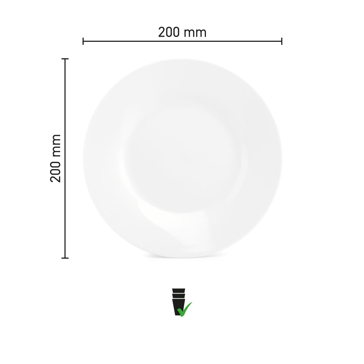 Die Infografik zeigt den Durchmesser und das Profil des Porzellantellers Basic 20 cm.