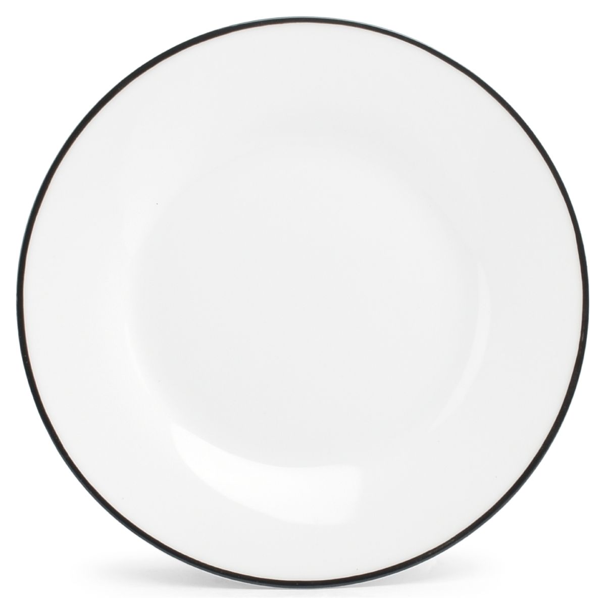 Teller Basic linie 27 cm aus der Basic-Linie mit grünem Rand, weiß und symmetrisch von vorne gesehen.