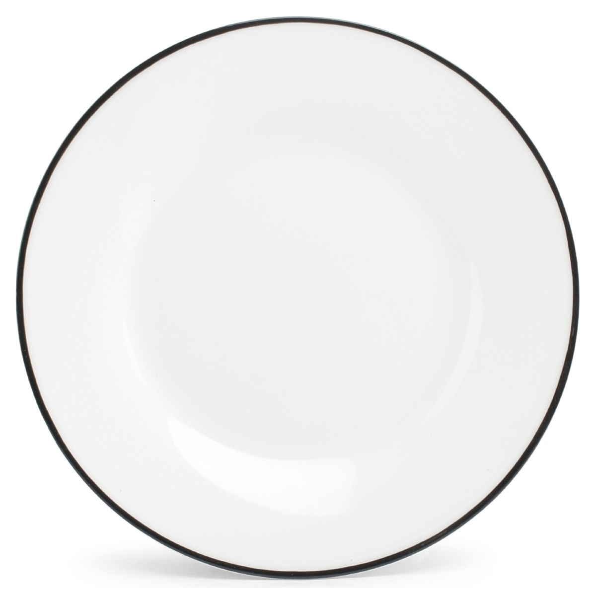 Teller Basic linie 27 cm aus der Linie Basic mit schwarzem Rand, weiß und symmetrisch von vorne gesehen.
