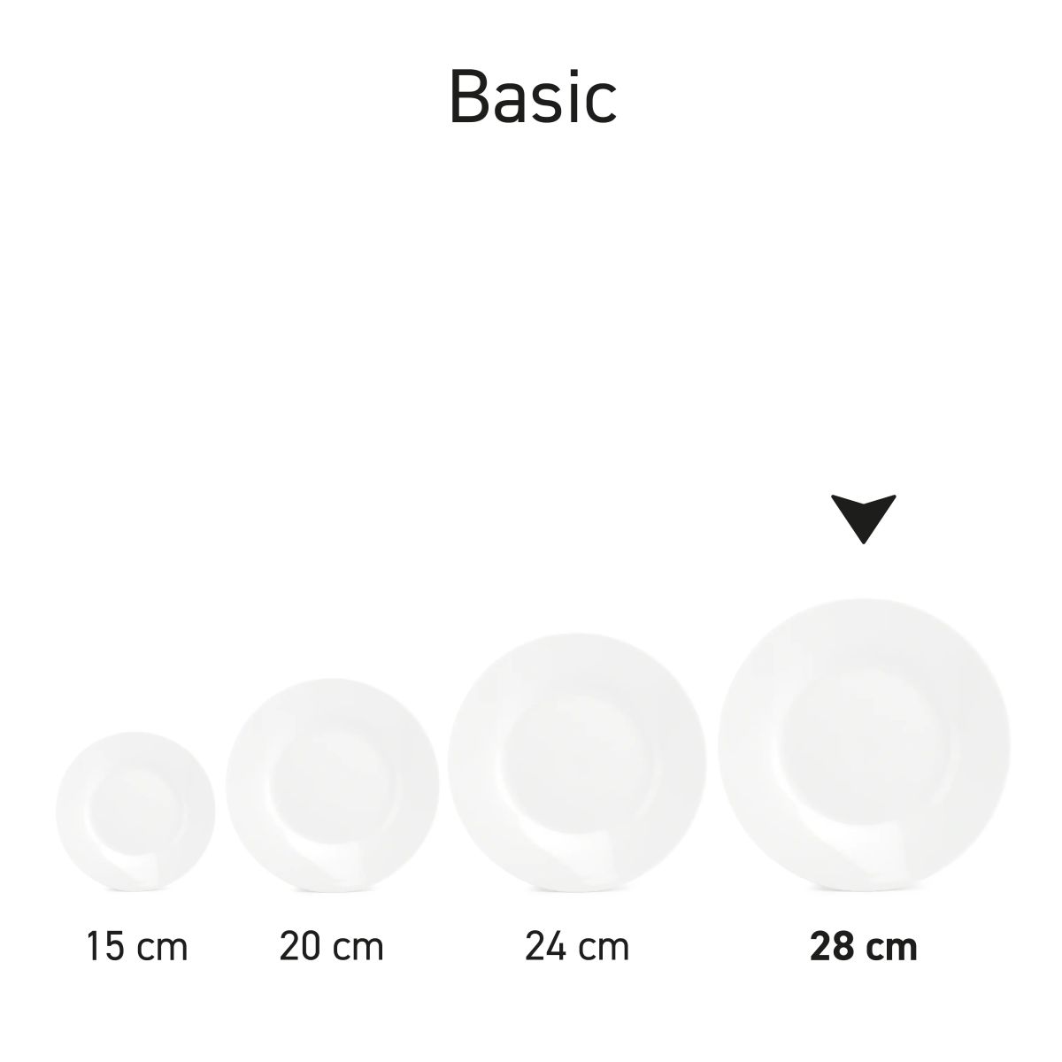 Teller Basic line 27 cm Porzellan präsentiert als Teil einer Geschirrserie.