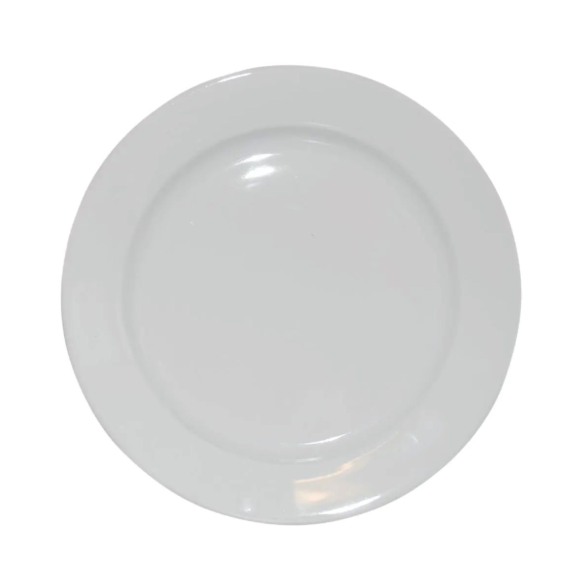 Vorderansicht eines Teller breitem Rand Weiß 24 cm. und glatter Oberfläche.
