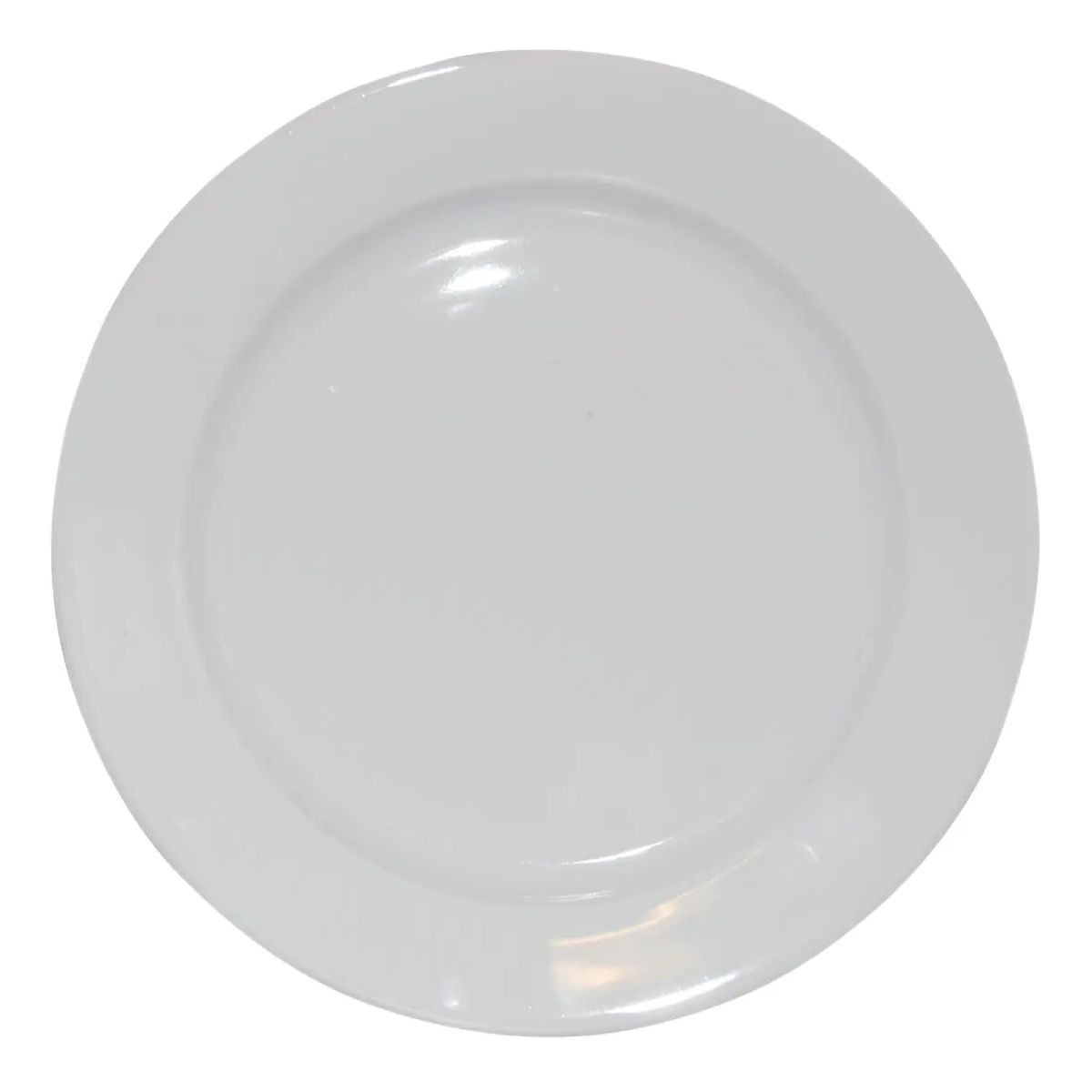 Vorderansicht eines Teller breitem Rand Weiß 28 cm. Vorderansicht eines Teller breitem Rand Weiß 28 cm.