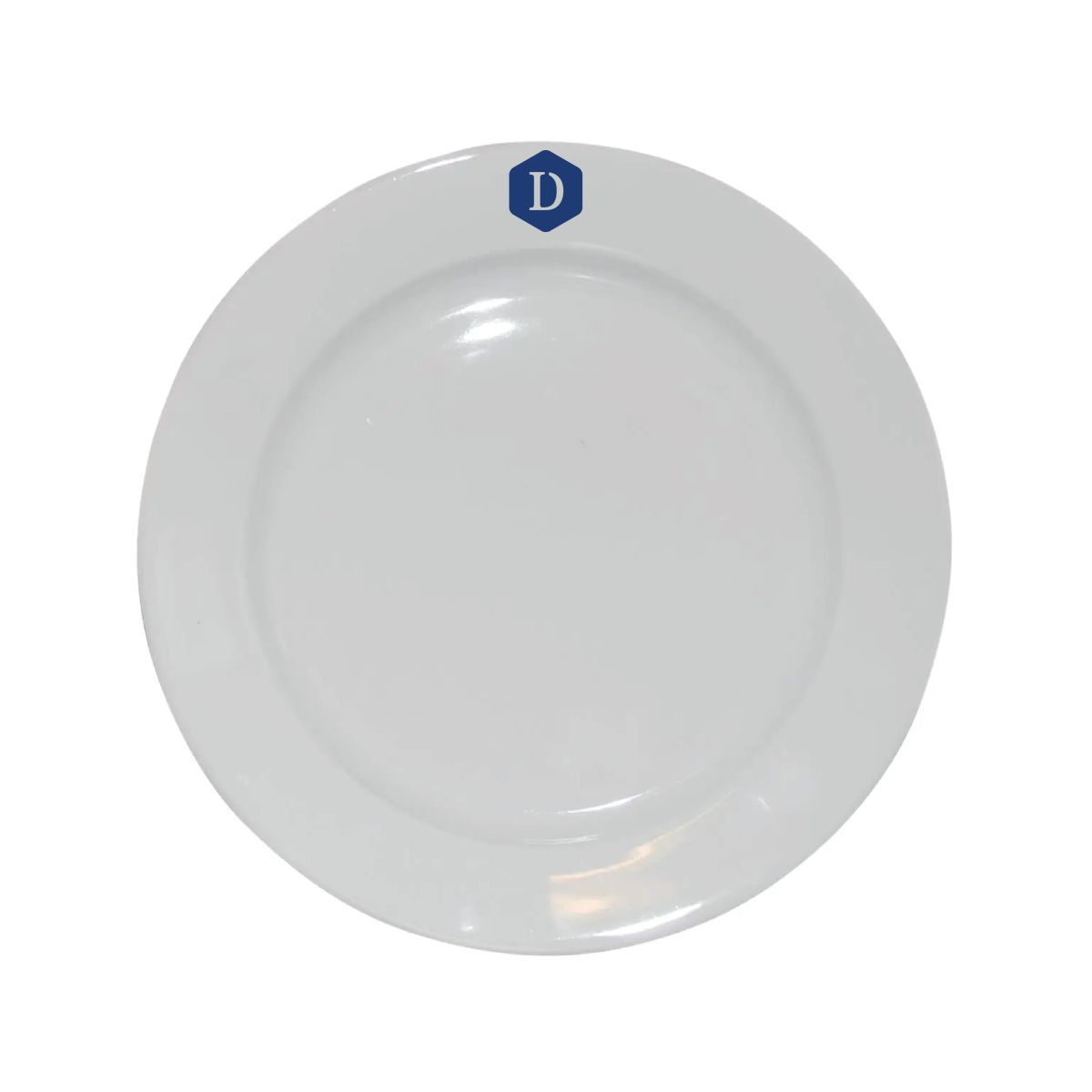 Tiefer Teller mit 1-farbigem DailyDrinks-Logo auf der Vorderseite, aus weißem Porzellan, 23 cm.