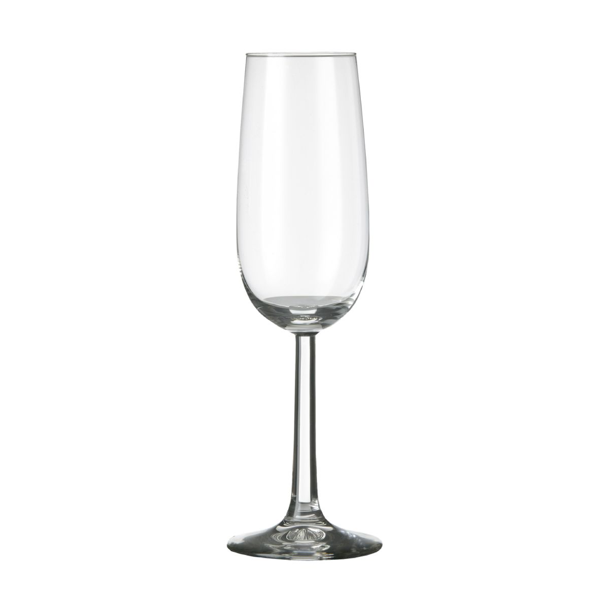 Vorderansicht der Bouquet Champagnerglas 17 cl. aus klarem Glas mit schmalem, hohem Kelch. Vorderansicht der Bouquet Champagnerglas 17 cl. aus klarem Glas mit schmalem, hohem Kelch.
