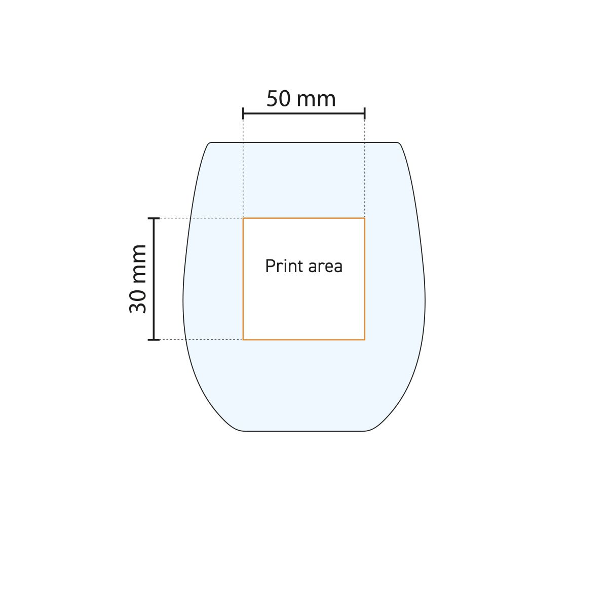 Detaillierte Arbeitszeichnung der Druckfläche auf dem 39 cl Bouquet Tumbler Glas zum Bedrucken.
