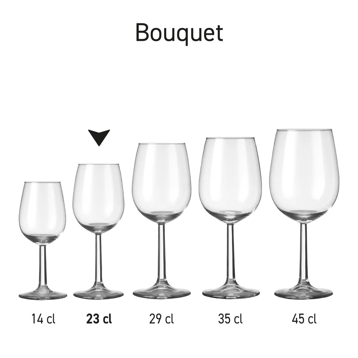 Übersichtsbild von mehreren Bouquet Weingläsern 23 cl. aus der Serie.