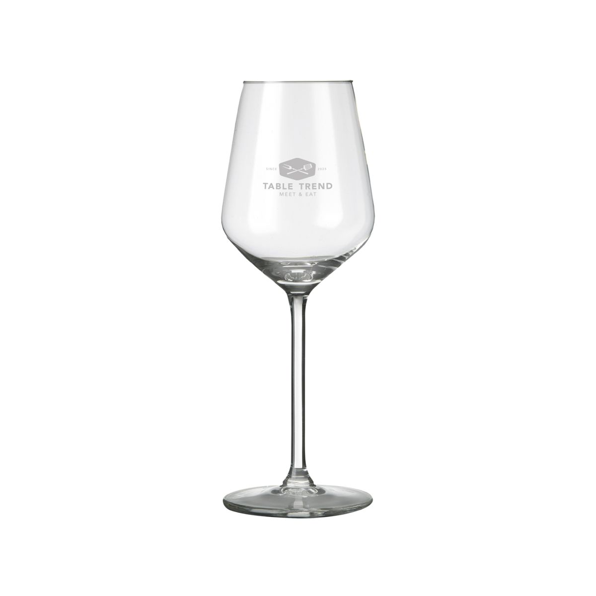 Gravur des TableTrend-Logos auf der Vorderseite des Carre Weinglas 29 cl.