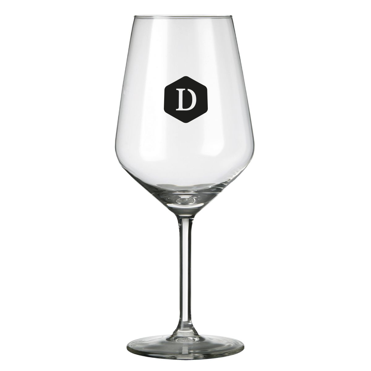 Carre Weinglas 53 cl. bedruckt mit einem einfarbigen DailyDrinks-Logo auf der Vorderseite.
