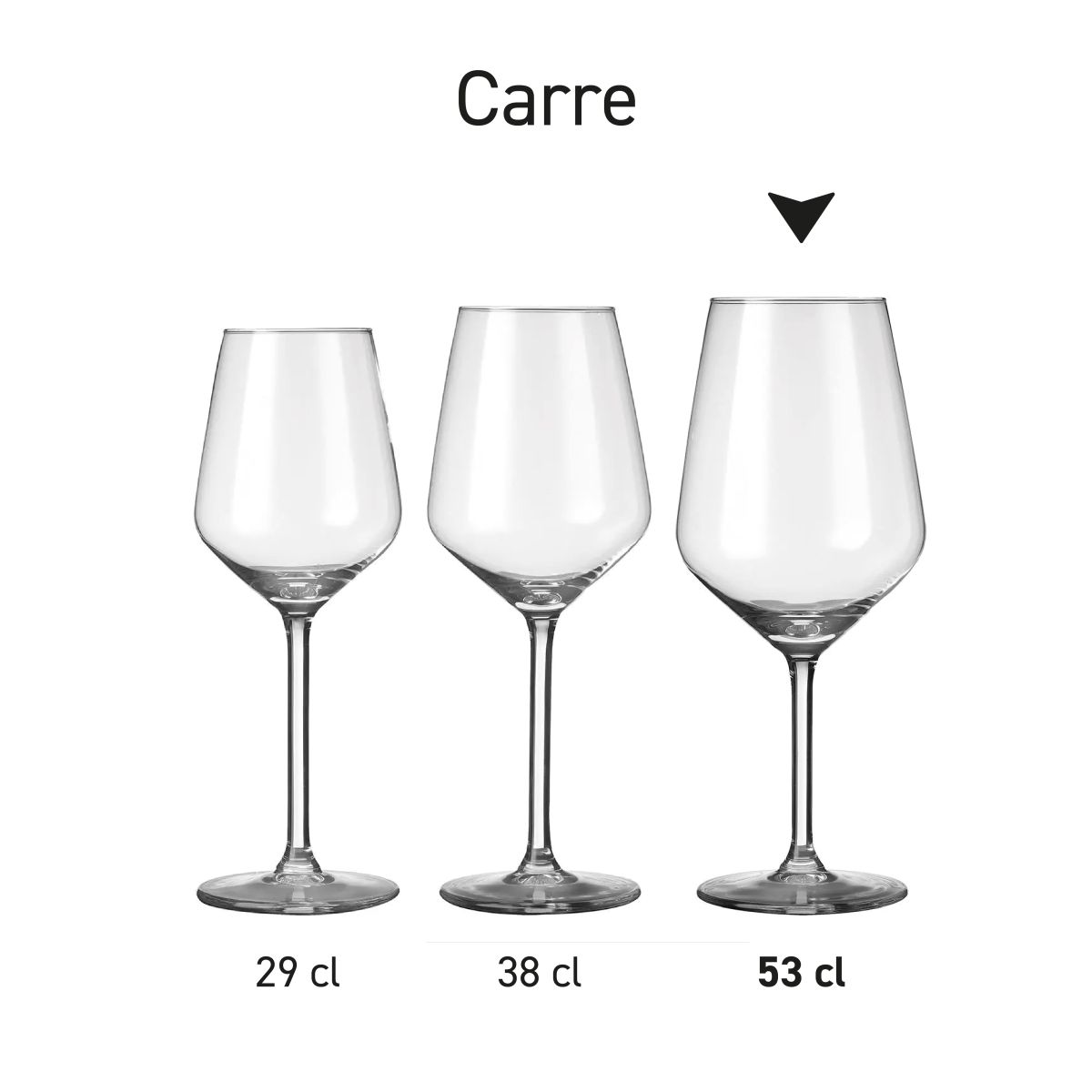 Übersicht über die Carre Weingläser, die in einer Serie präsentiert werden.