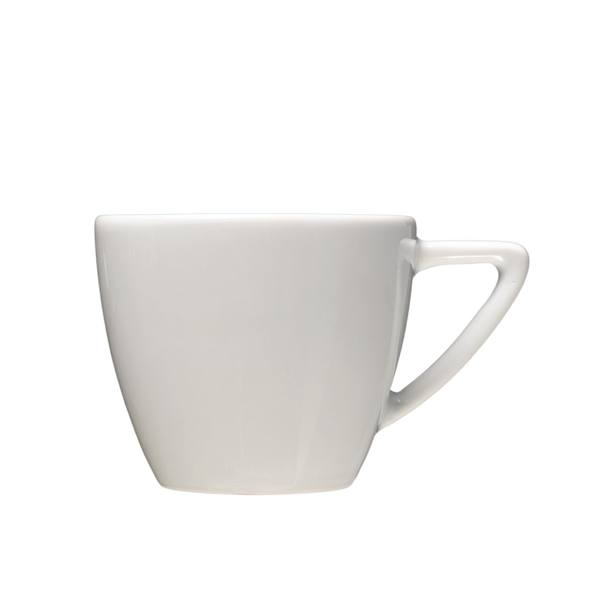 Klassische Cappuccino Tasse Weiß 20 cl. Porzellan mit einem Fassungsvermögen von 20 cl, von vorne gesehen.