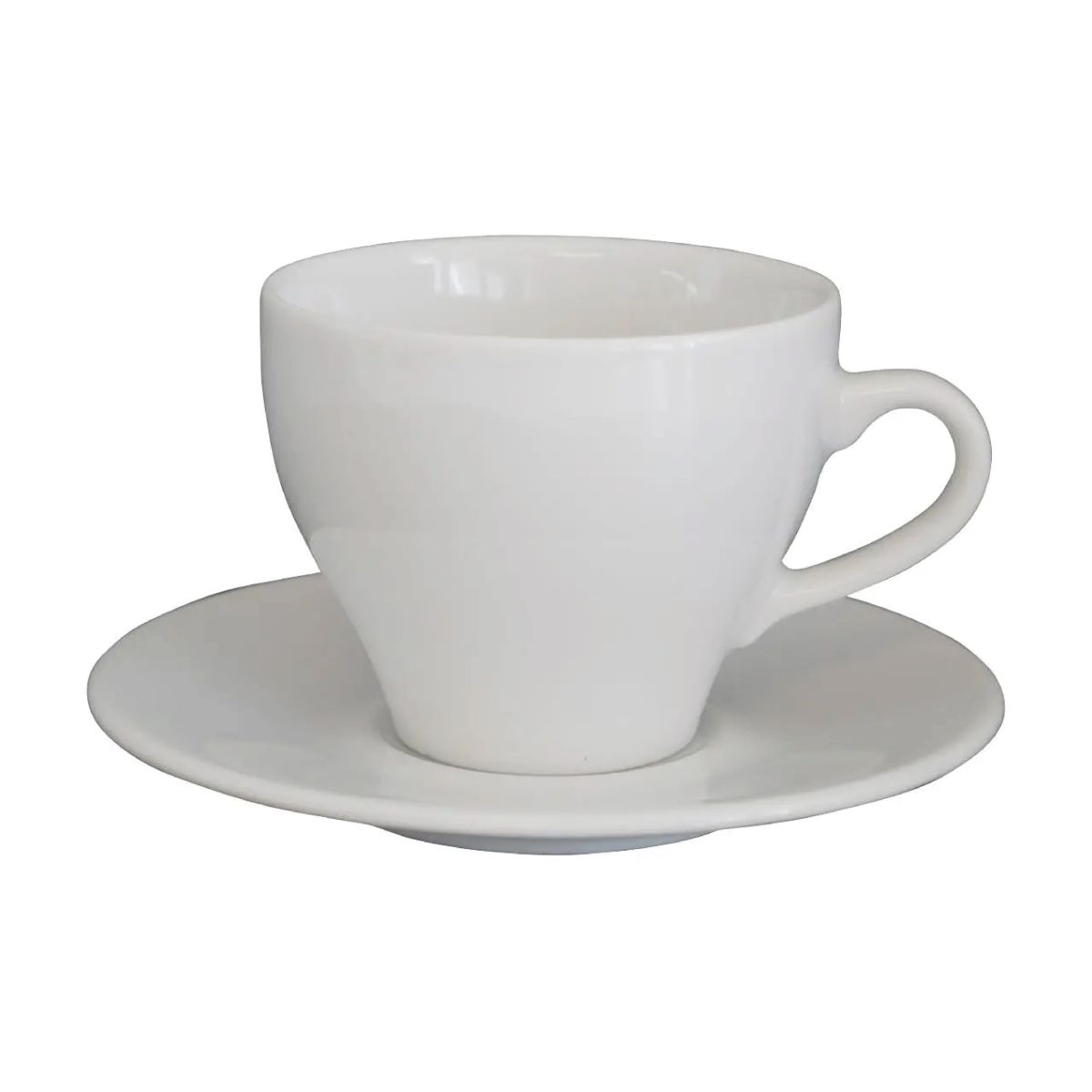 Dom Cappuccino weiß 20 cl. set aufgemacht, direkt von vorne fotografiert.