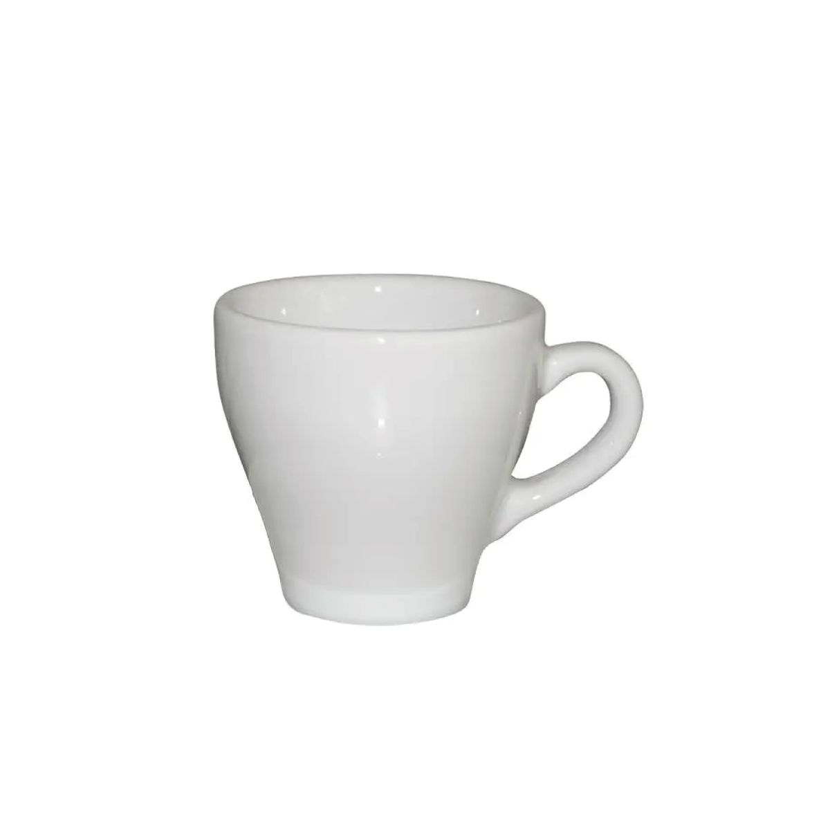 Dom Espressotasse weiß 8 cl. aus Porzellan, fotografiert gerade von vorne gegen neutralen Hintergrund.
