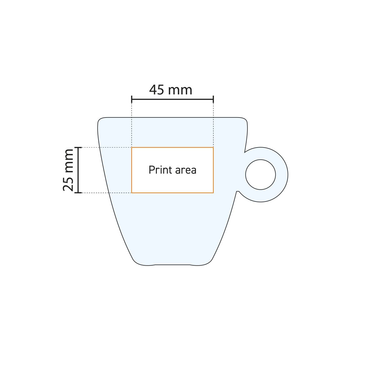 Größenübersicht der Easy Bar Cappuccinotasse 23 cl. Glas in Infografik mit Höhe und Durchmesser.