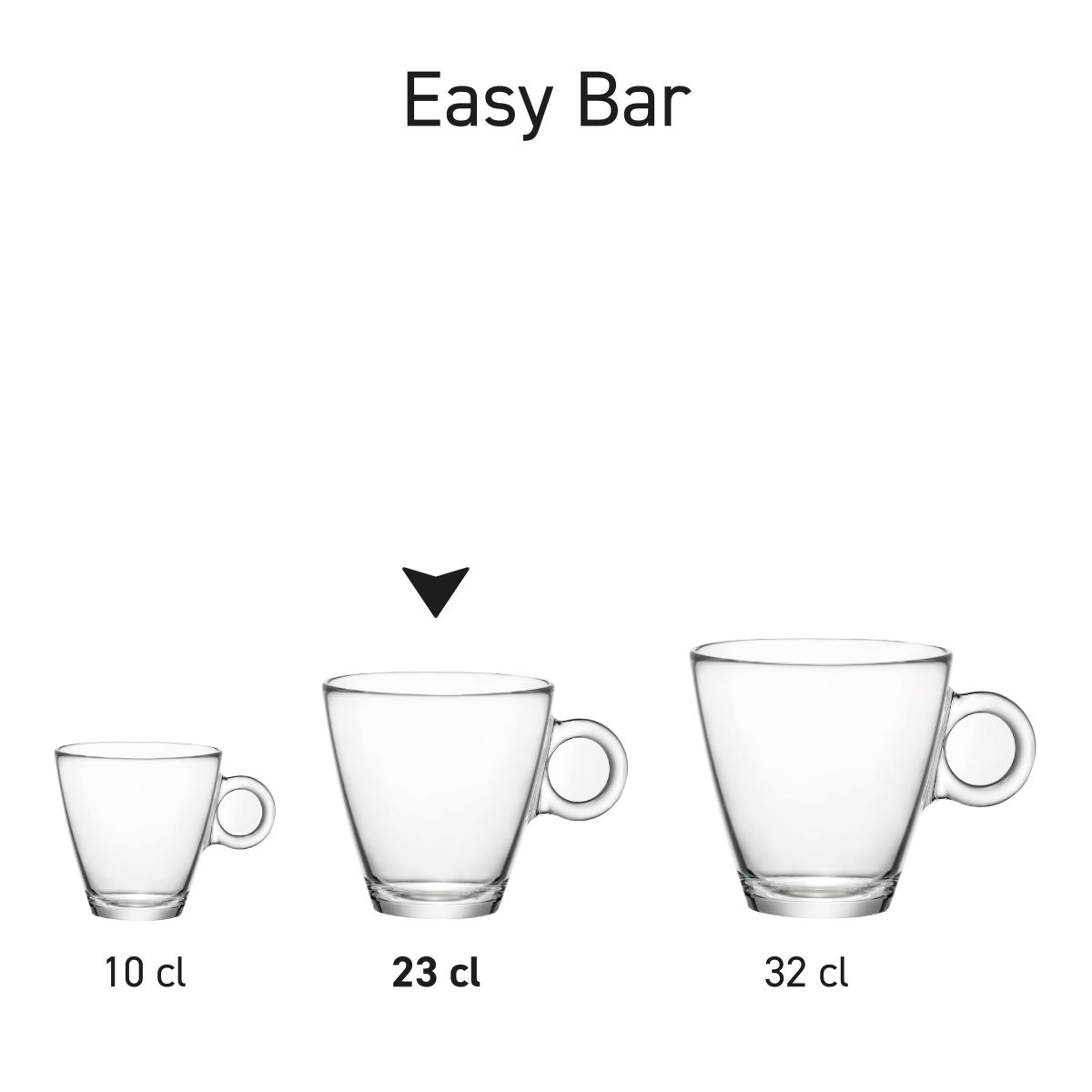Serie von Easy Bar Tassen aus Glas, die nebeneinander als eine Produktlinie präsentiert werden.