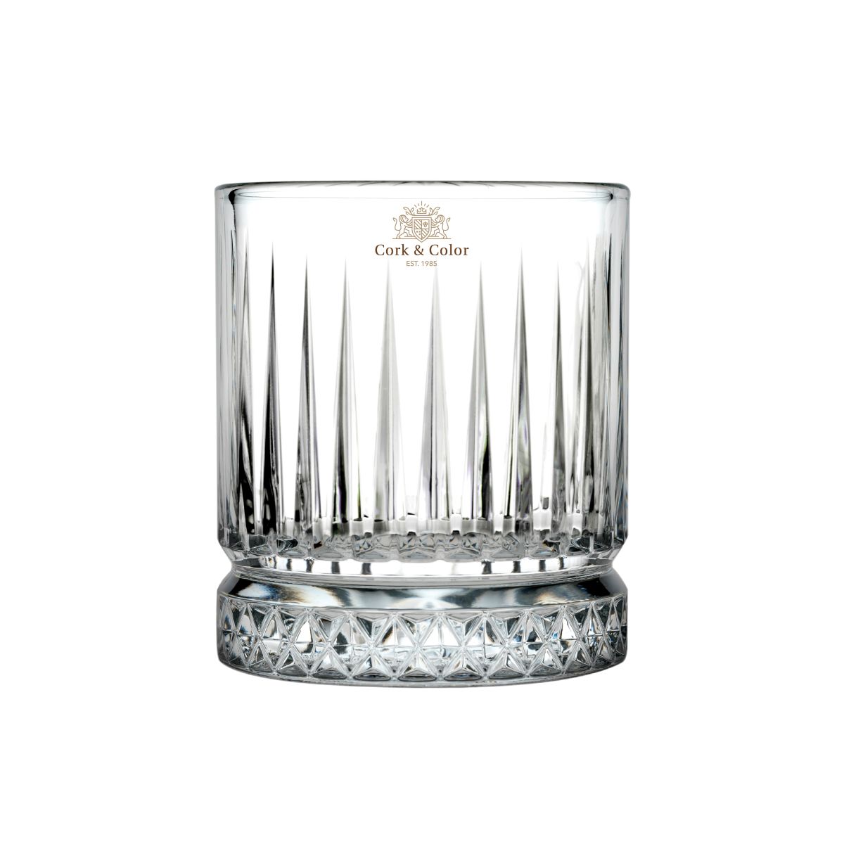 Glas-Whiskyglas 21 cl. mit mehrfarbigem CorkColor-Logo auf der Vorderseite.