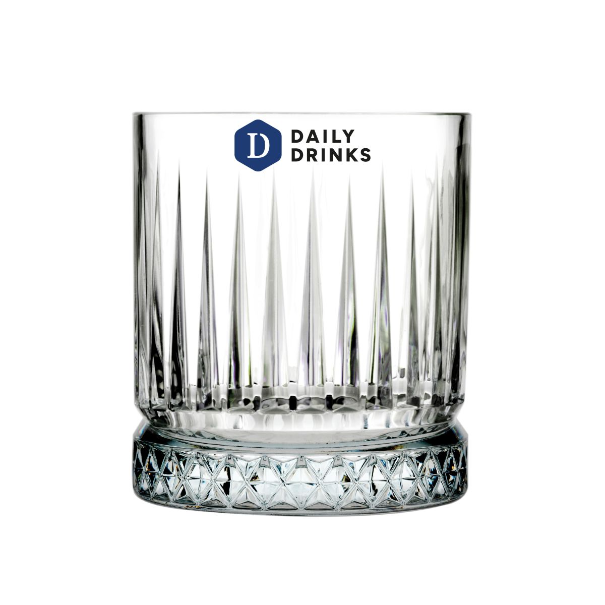 Elysia Whiskyglas 35,5 cl. bedruckt mit mehrfarbigem DailyDrinks Logo auf der Vorderseite.