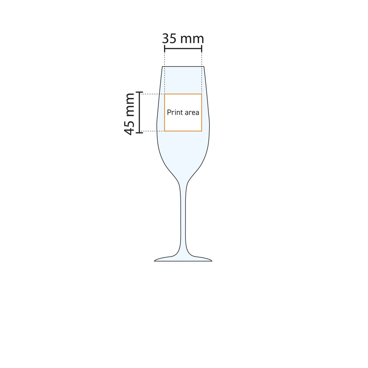 Die Infographic zeigt die Höhe und das Fassungsvermögen der Esprit Champagnerglas 21 cl.