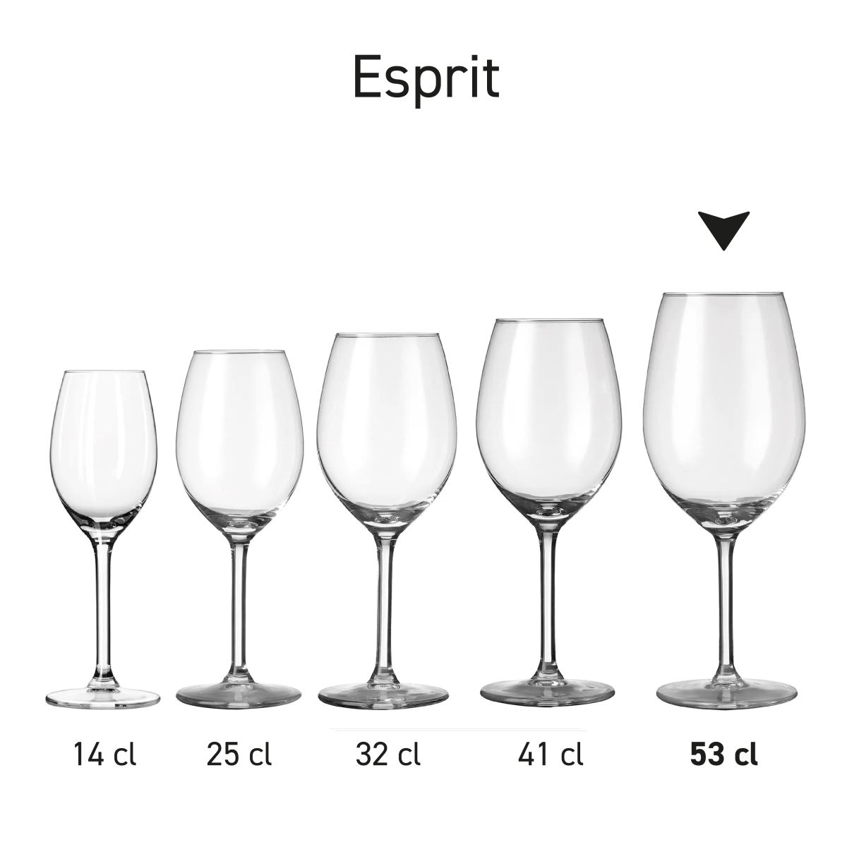 Gruppenbild von mehreren Esprit-Weingläsern, die als Serie präsentiert werden.