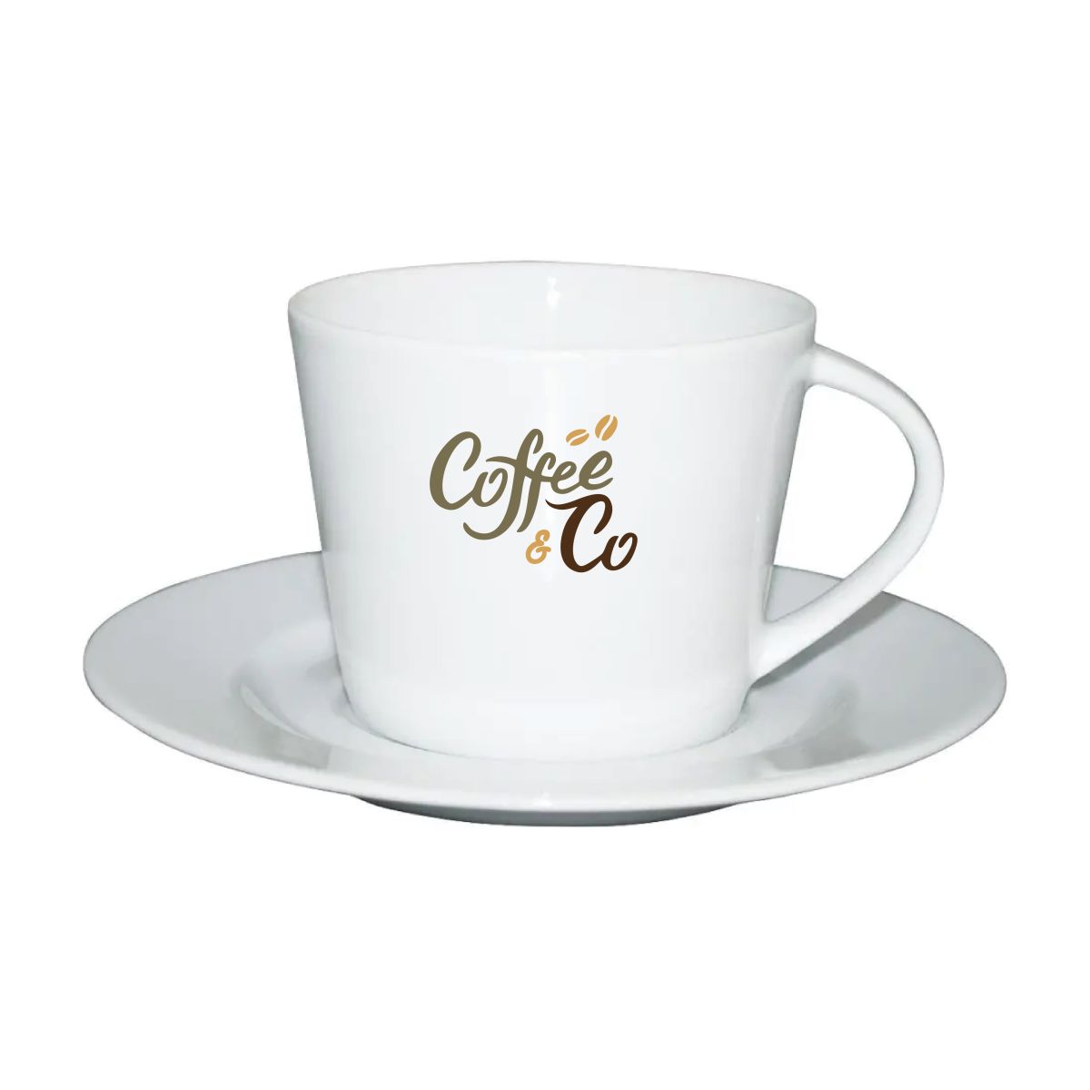 Eva Coffee SET 20 cl. Porzellan mit mehrfarbigem CoffeeCo-Logo auf der Vorderseite.