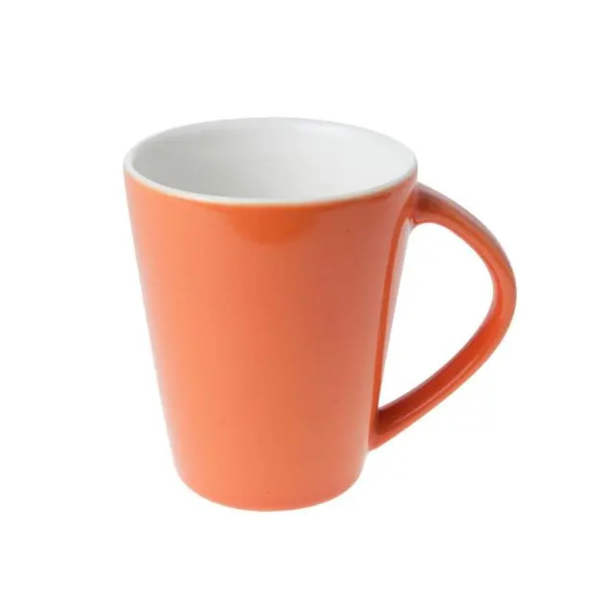 Eva Tasse aus orange-weißem Porzellan 25 cl. Vorderansicht zeigt glatte Oberfläche und gerade Form.