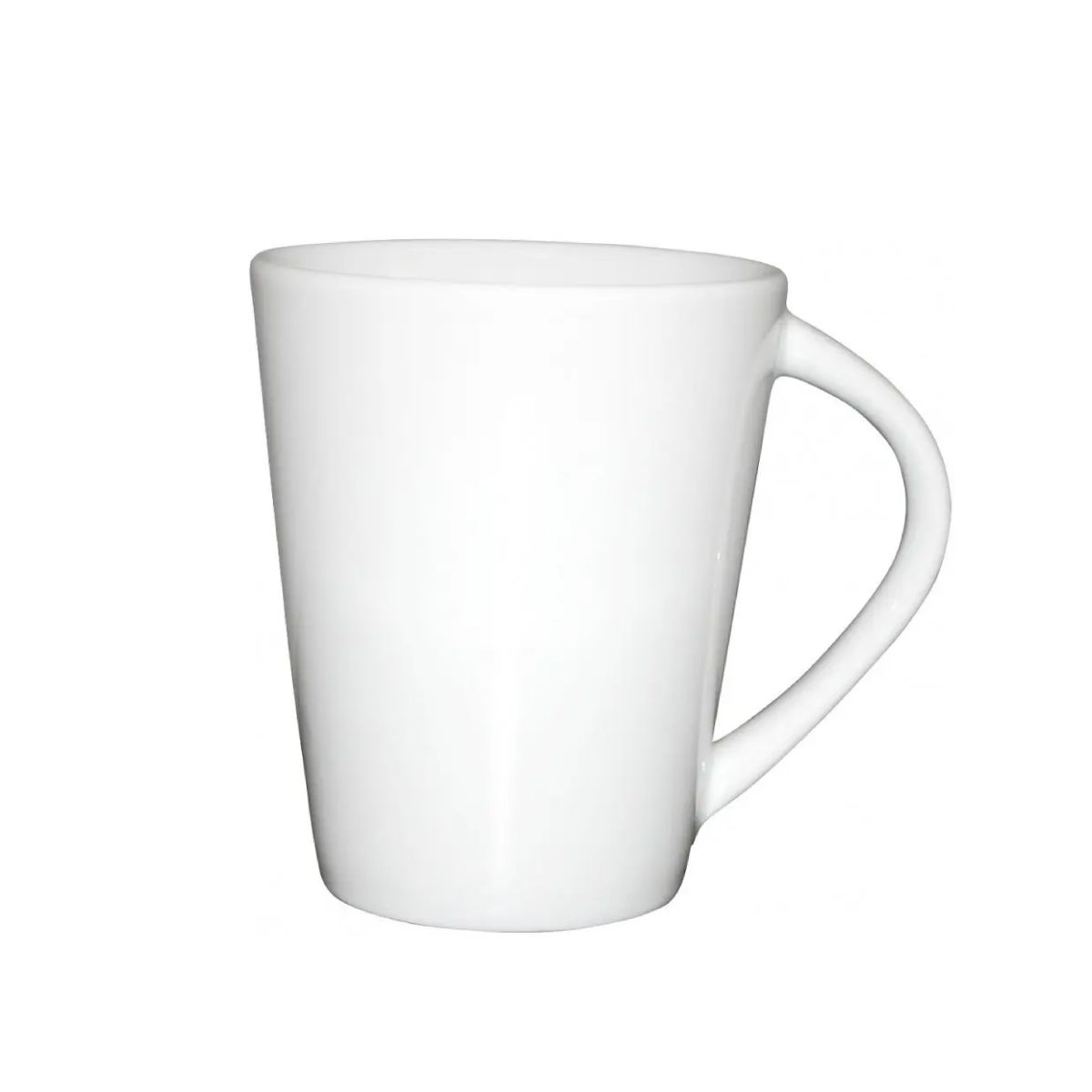 Eva Tasse aus weißem Porzellan 25 cl. Vorderansicht zeigt glatte Oberfläche und gerade Form.