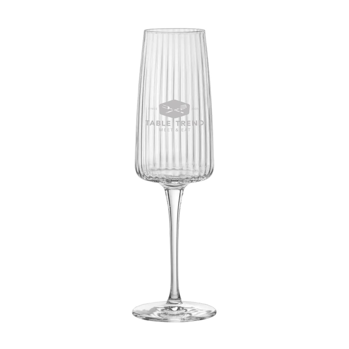 Gravur des TableTrend-Logos auf der Vorderansicht des Exclusiva Champagnerglases 25,5 cl.