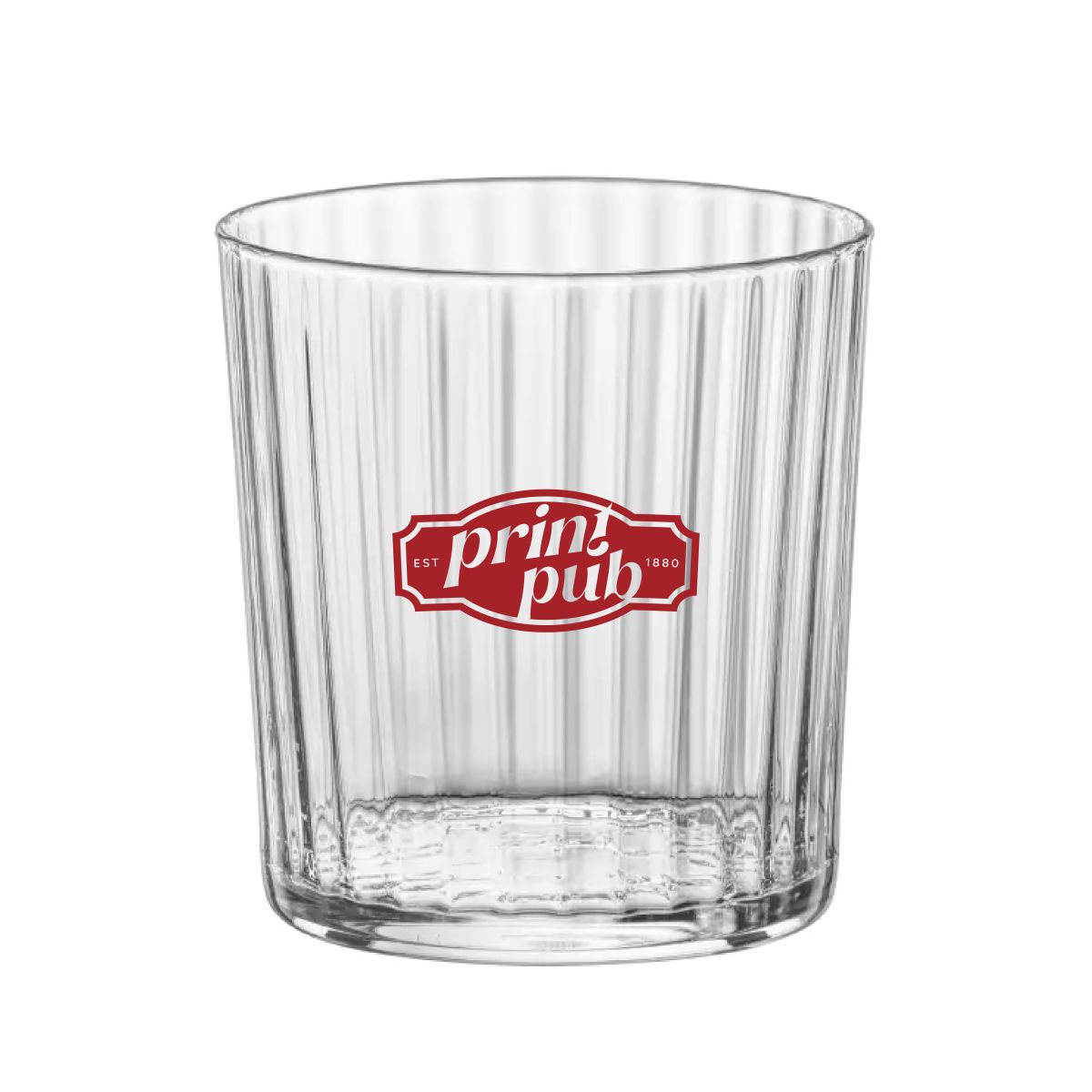 Exclusiva Tumbler 35,5 cl. mit einfarbigem PrintPub-Logo auf der Vorderseite.