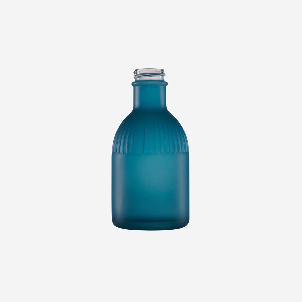 Flasche Florence 0,2 Liter aus blauem Klarglas, Vorderansicht mit schlanker Form und schmalem Hals