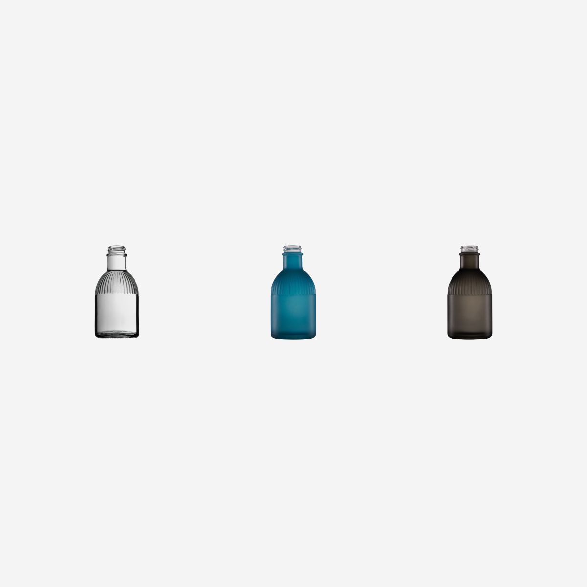 Übersicht der 0,2-Liter-Gläser von Bottle Florence in verschiedenen Farbvarianten, die nebeneinander präsentiert werden.