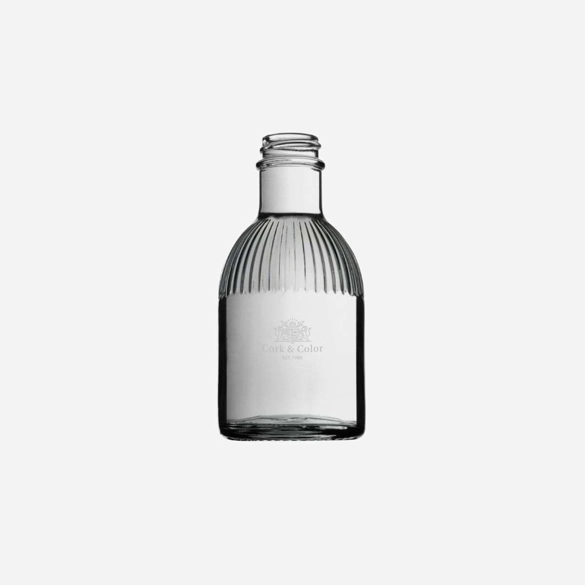 Flasche Florence 0,2 Liter mit fein eingraviertem CorkColor-Logo auf der Vorderseite