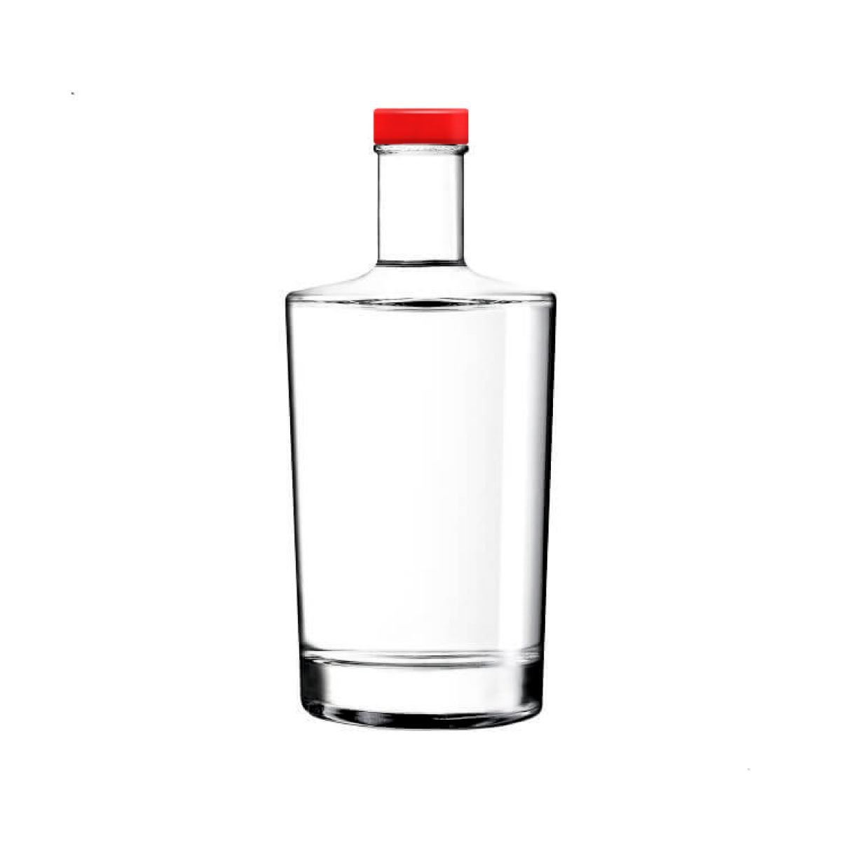Flasche Neos 0,5 Liter mit rotem Deckel in gerader Frontansicht, transparent und einfach gestaltet.