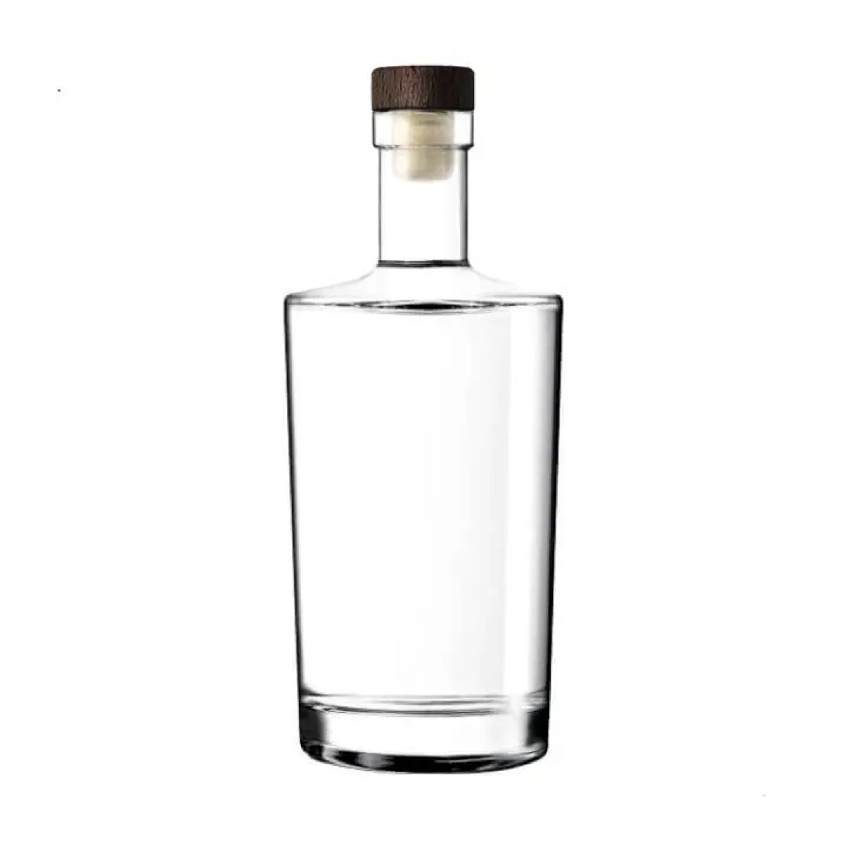 Flasche Neos 0,7 Liter Kork in gerader Vorderansicht, transparent und zylindrisch.