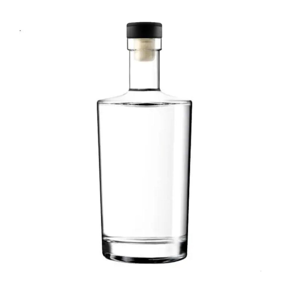 Flasche Neos 0,7 Liter Kork in gerader Vorderansicht, transparent und zylindrisch., Farbe zwarte dop