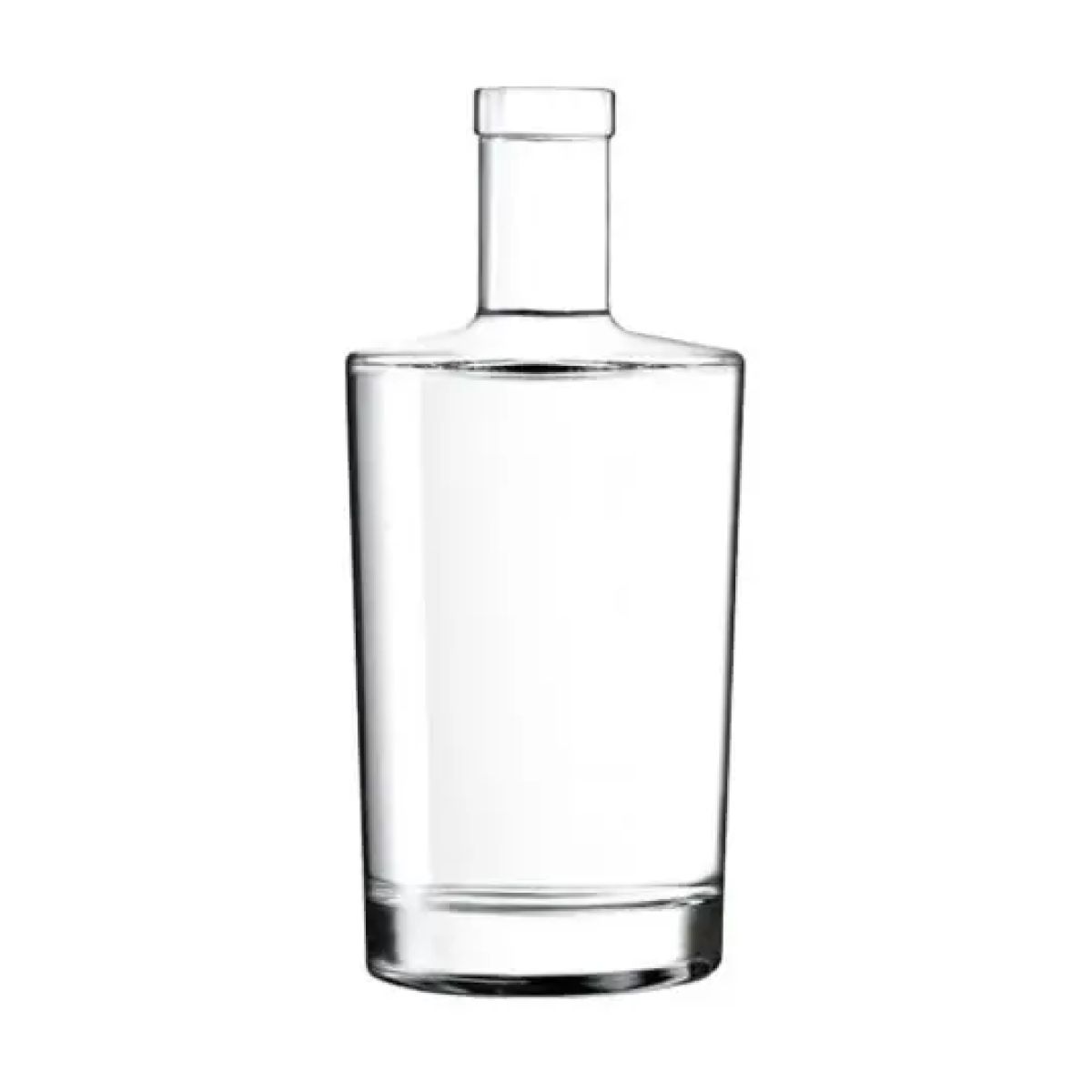 Flasche Neos 0,7 Liter ohne Kork in gerader Vorderansicht, transparent und zylindrisch.