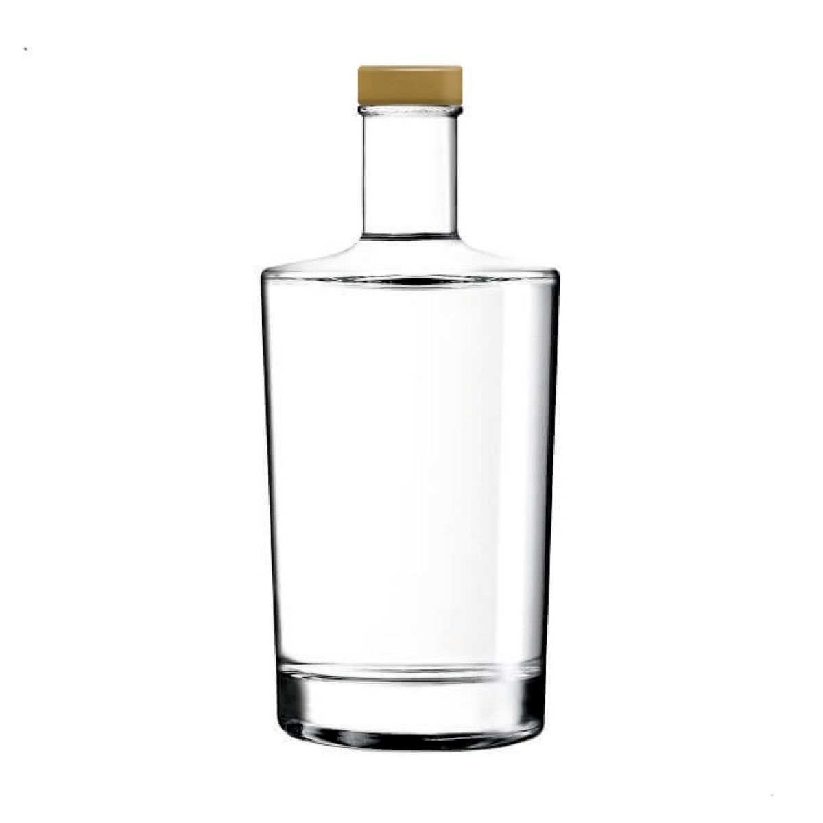 Flasche Neos 0,7 l mit gerader Form und langem Hals, dargestellt in der Vorderansicht mit goldenem Verschluss.