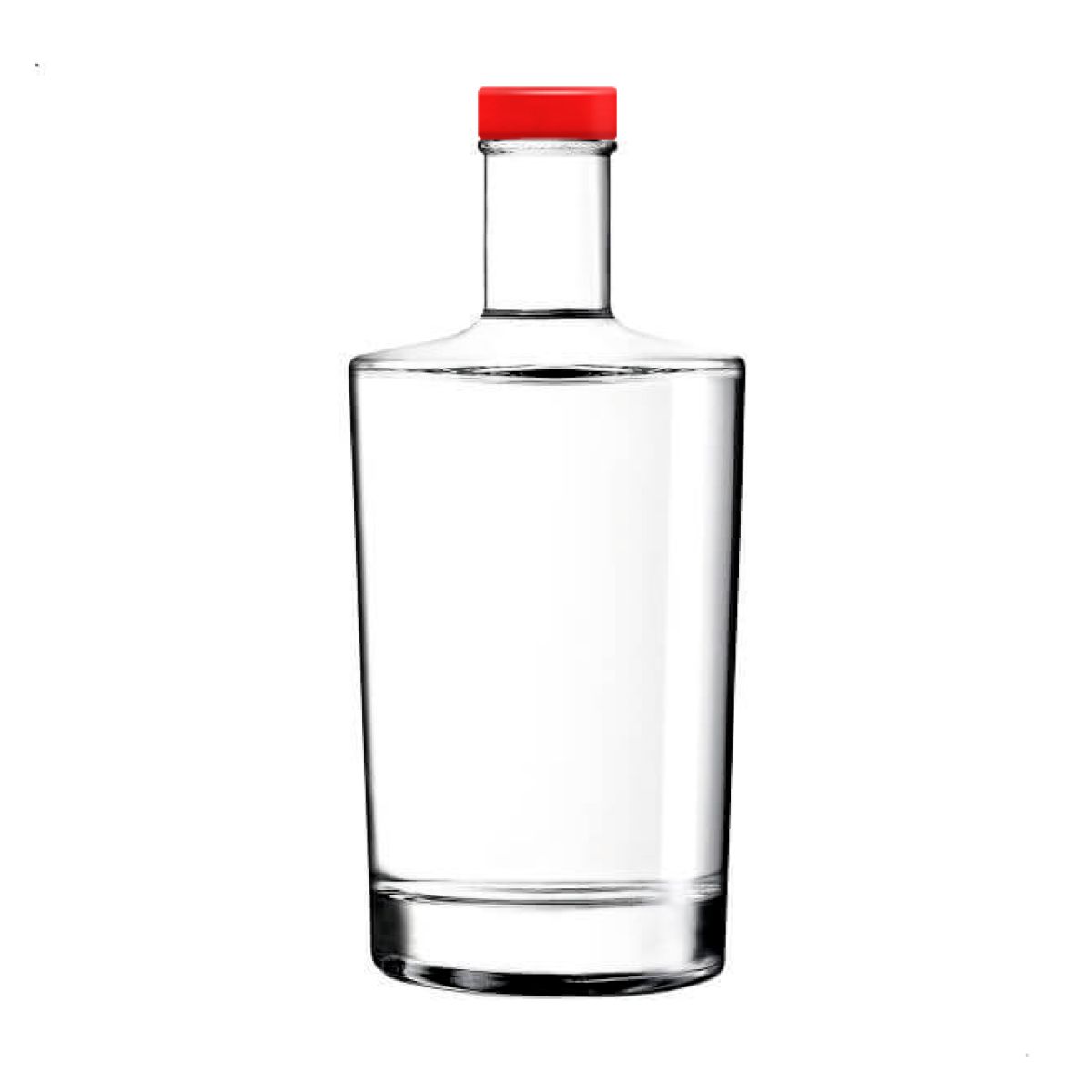 Flasche Neos 0,7 l mit gerader Form und langem Hals, dargestellt in der Vorderansicht mit rotem Verschluss.