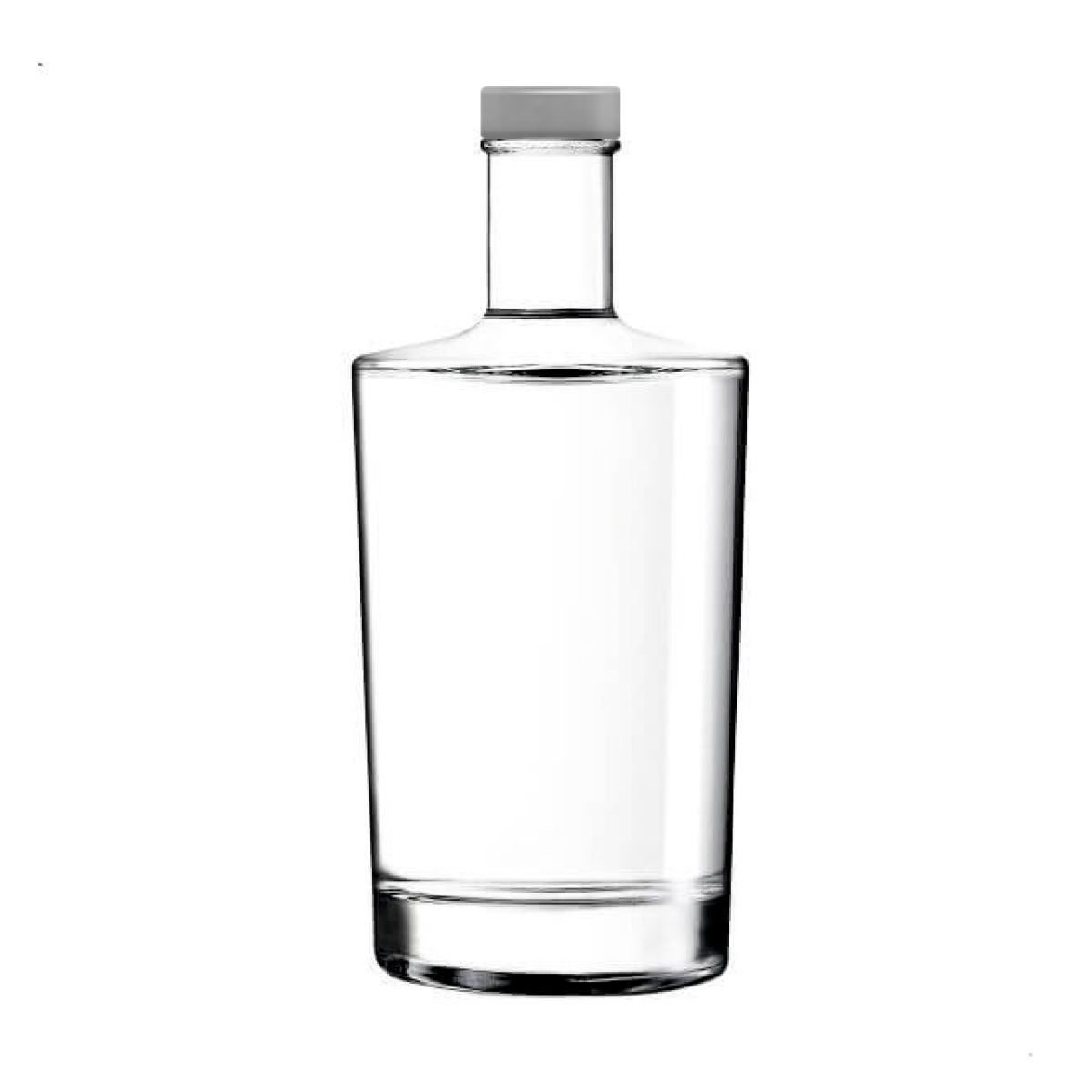 Flasche Neos 0,7 l mit gerader Form und langem Hals, abgebildet in der Vorderansicht mit silbernem Verschluss.