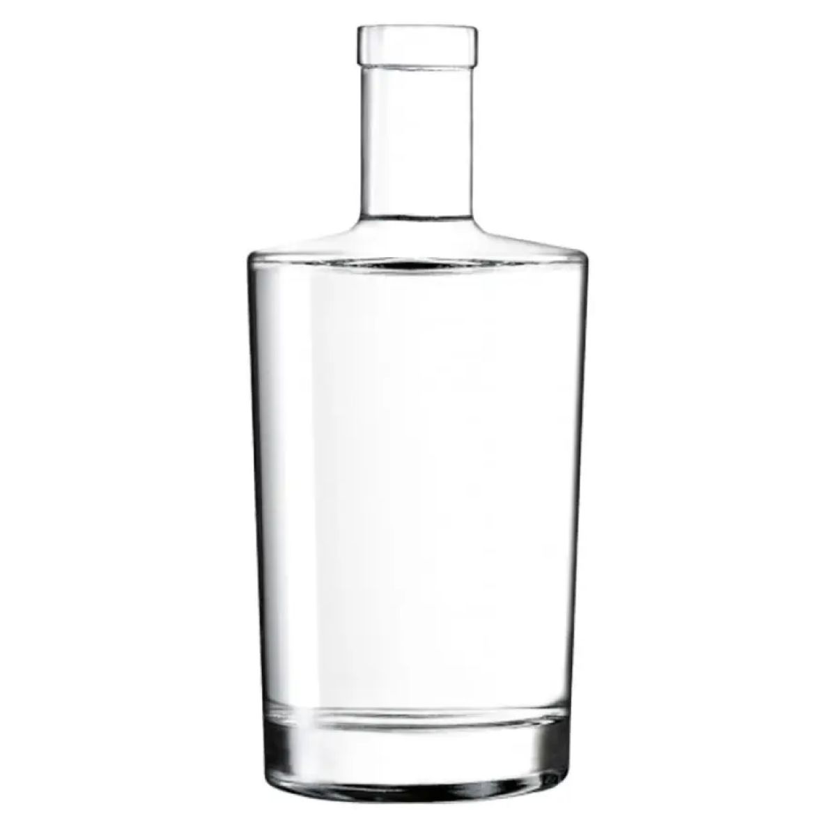 Flasche Neos 1.0 Liter Kork in gerader Vorderansicht, aus Klarglas.