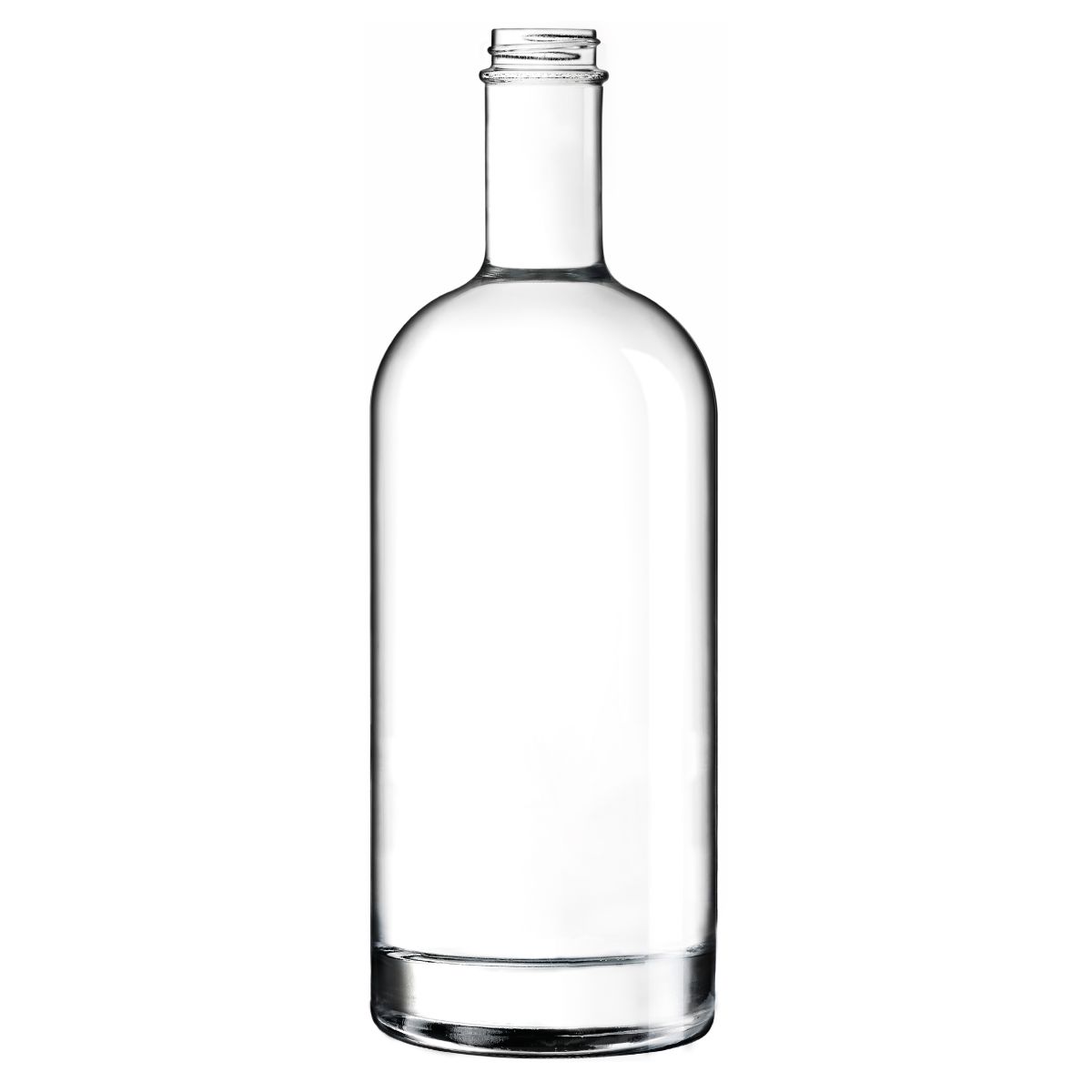 Flasche Oslo 1,0 Liter aus klarem Glas, direkt von vorne fotografiert, ohne Aufdruck oder Verschluss.