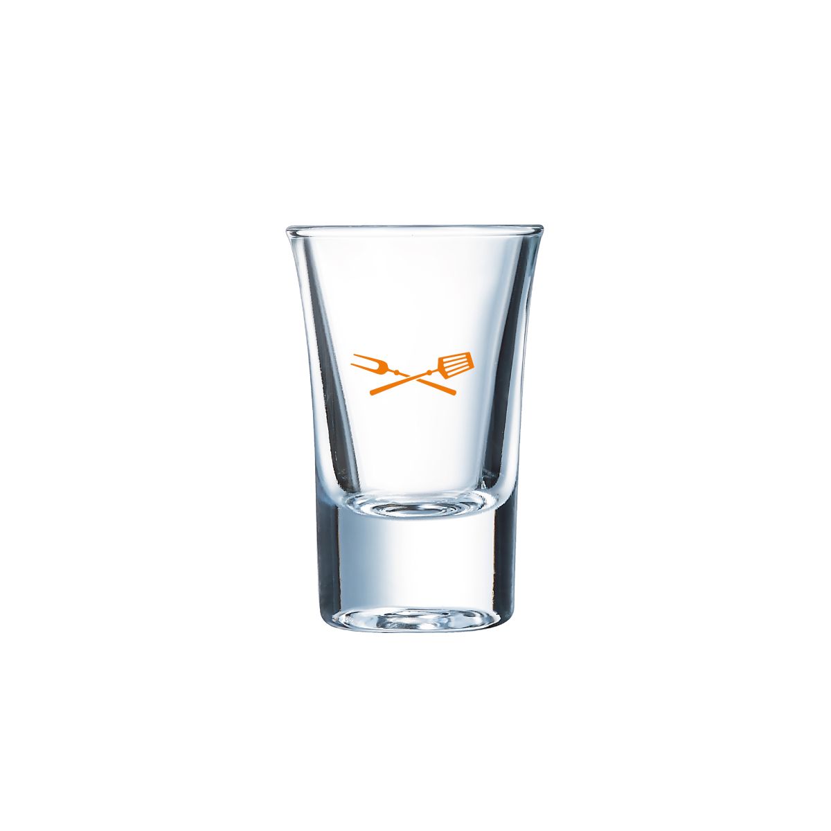 HotShot Glas 3.4 cl. bedruckt mit einem TableTrend Logo in einer Farbe auf der Glasfront.