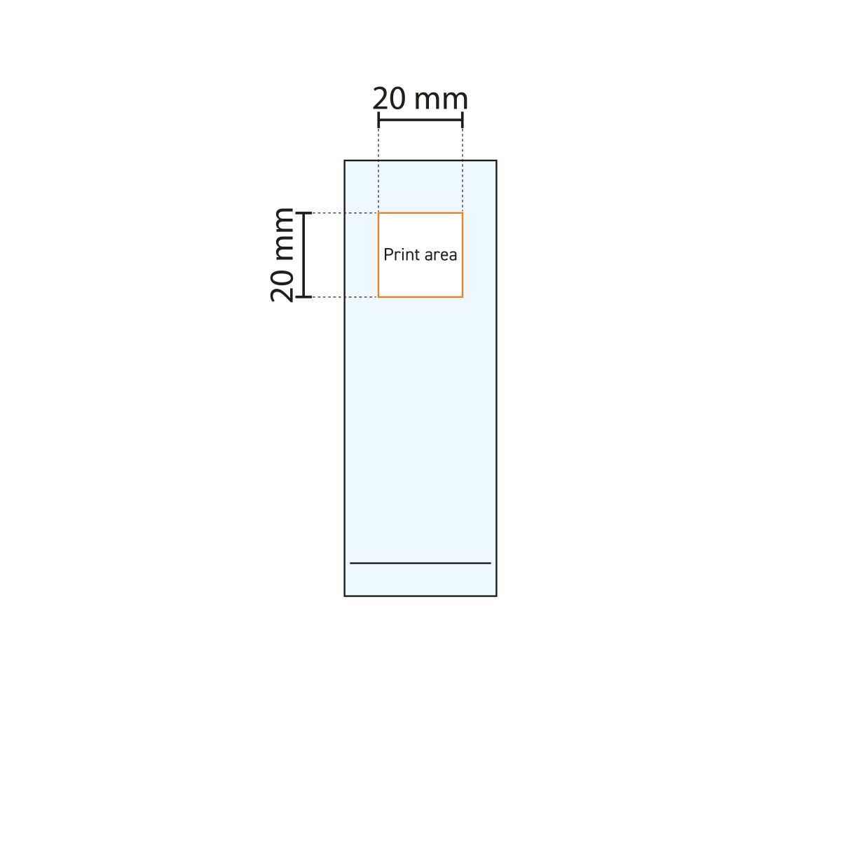 Technische Arbeitszeichnung mit Angabe der Druckfläche auf Islande Longdrink Glas 17 cl .
