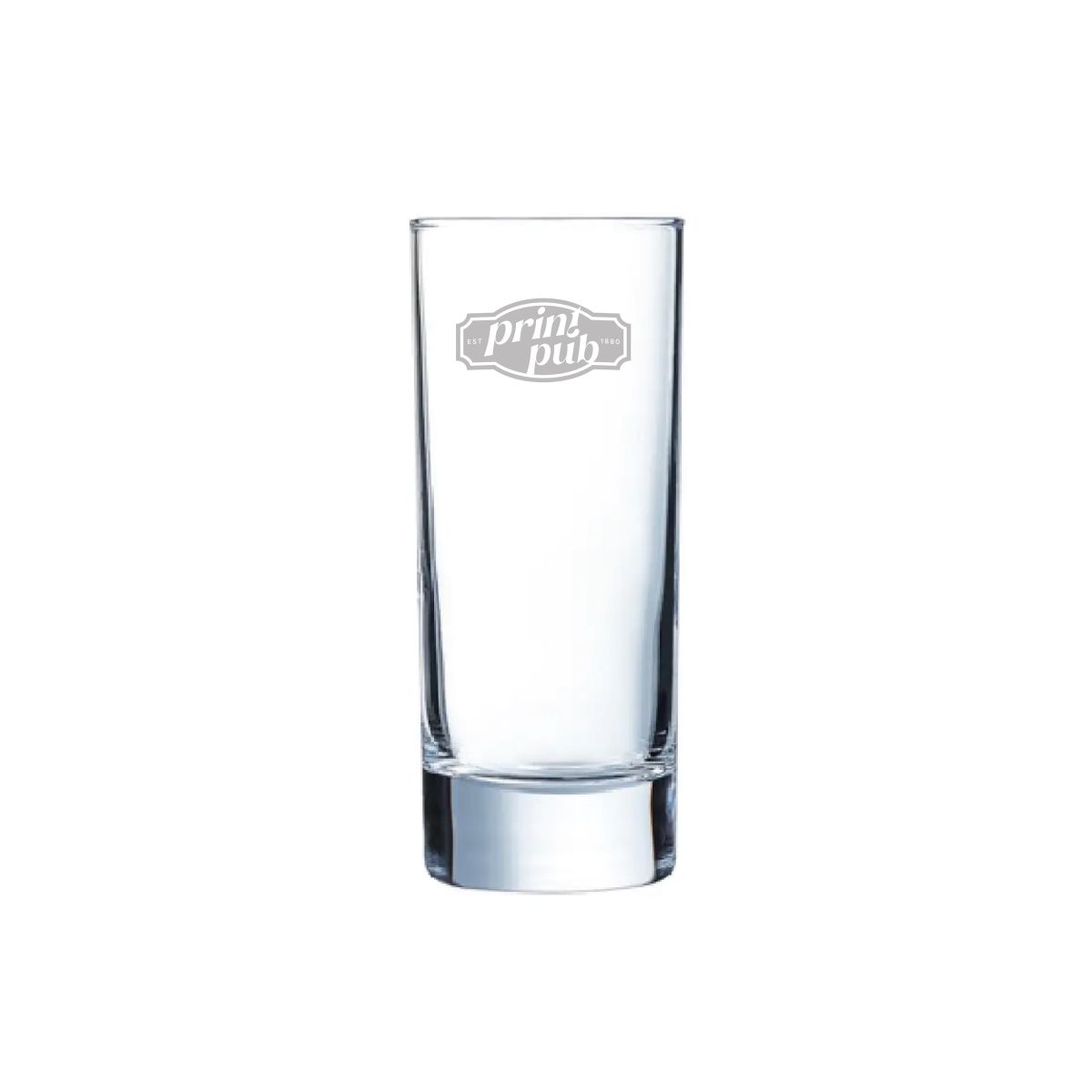 Gravur des PrintPub Logos auf der Vorderseite des Islande Longdrinkglas 17 cl.