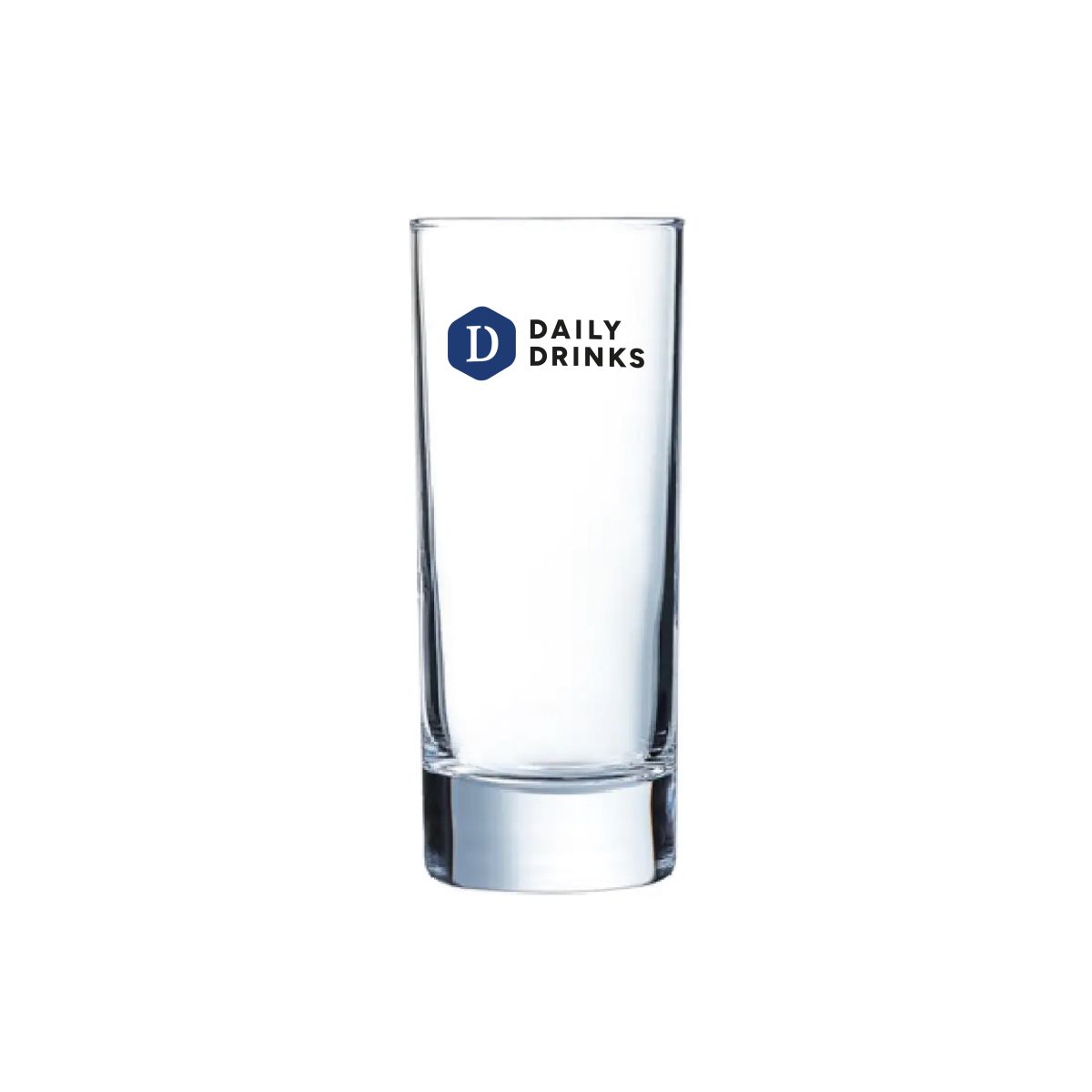 Islande Longdrinkglas 17 cl. mit aufgedrucktem DailyDrinks-Logo in mehreren Farben auf der Vorderseite.