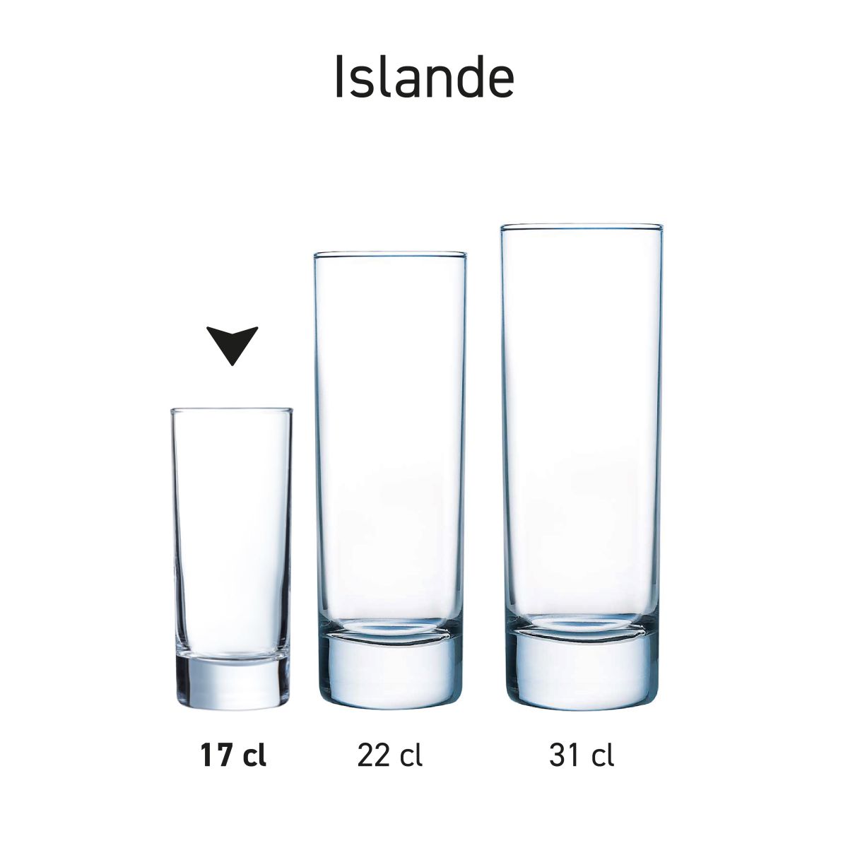 Serie von Islandgläsern, die in einer Übersichtsansicht mit gleichem Design präsentiert werden.