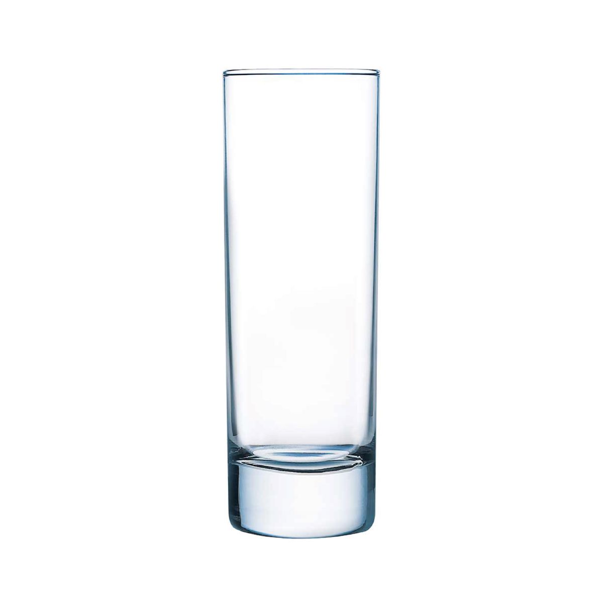 Stehendes Islande Longdrinkglas 31 cl. direkt von vorne sichtbar im transparenten Glas. Stehendes Islande Longdrinkglas 31 cl. direkt von vorne sichtbar im transparenten Glas.