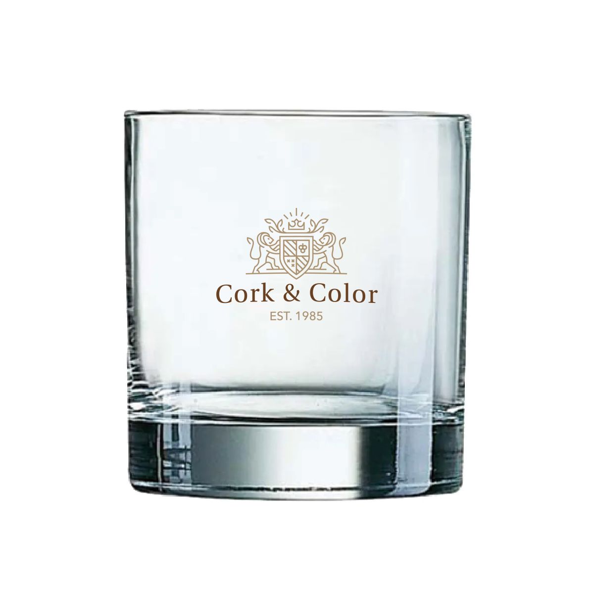 Islande Tumbler Glas 38 cl mit mehrfarbigem CorkColor Logo auf der Vorderseite.