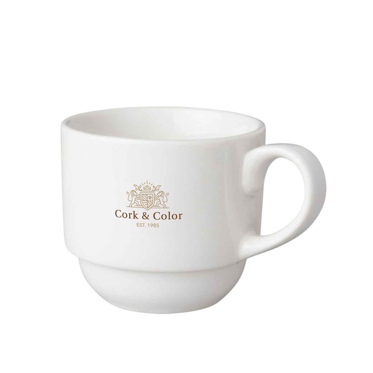 Tasse 20 cl. Budgetline mit mehrfarbigem CorkColor-Logo in der Mitte der Vorderseite.