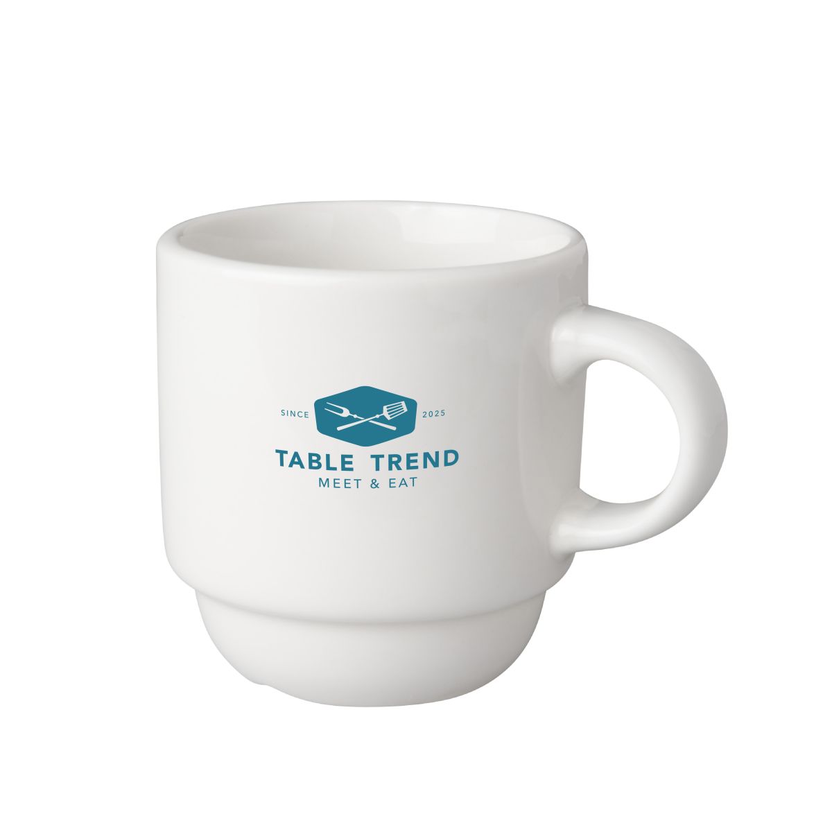 Porzellan-Kaffeebecher Budgetline Narrow 14 cl bedruckt mit einfarbigem TableTrend-Logo auf der Vorderseite.