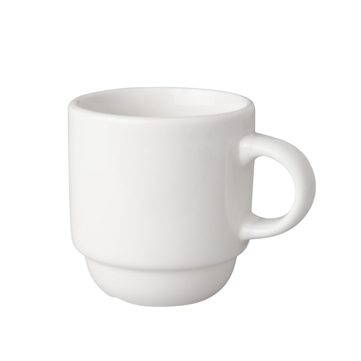 Vorderansicht der Kaffeetasse weiß Budgetline Narrow 14 cl. mit schlanker Form und kleinem Ohr.